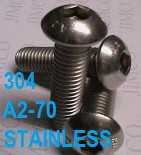 12mm Diameter Button Head Socket Screws Stainless Steel Grade 304
